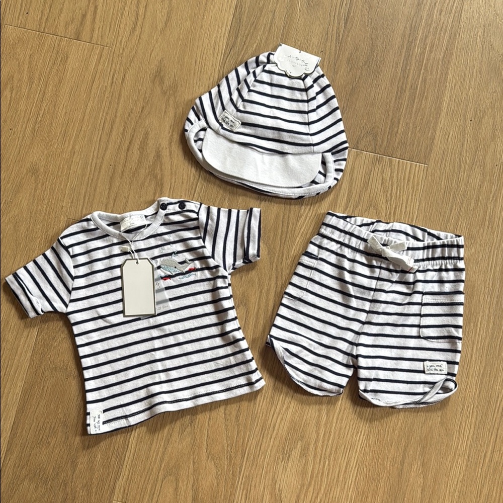 Rock A Bye Baby Boutique Striped Kids 3 Piece Outfit Set - Black and White 3-6M